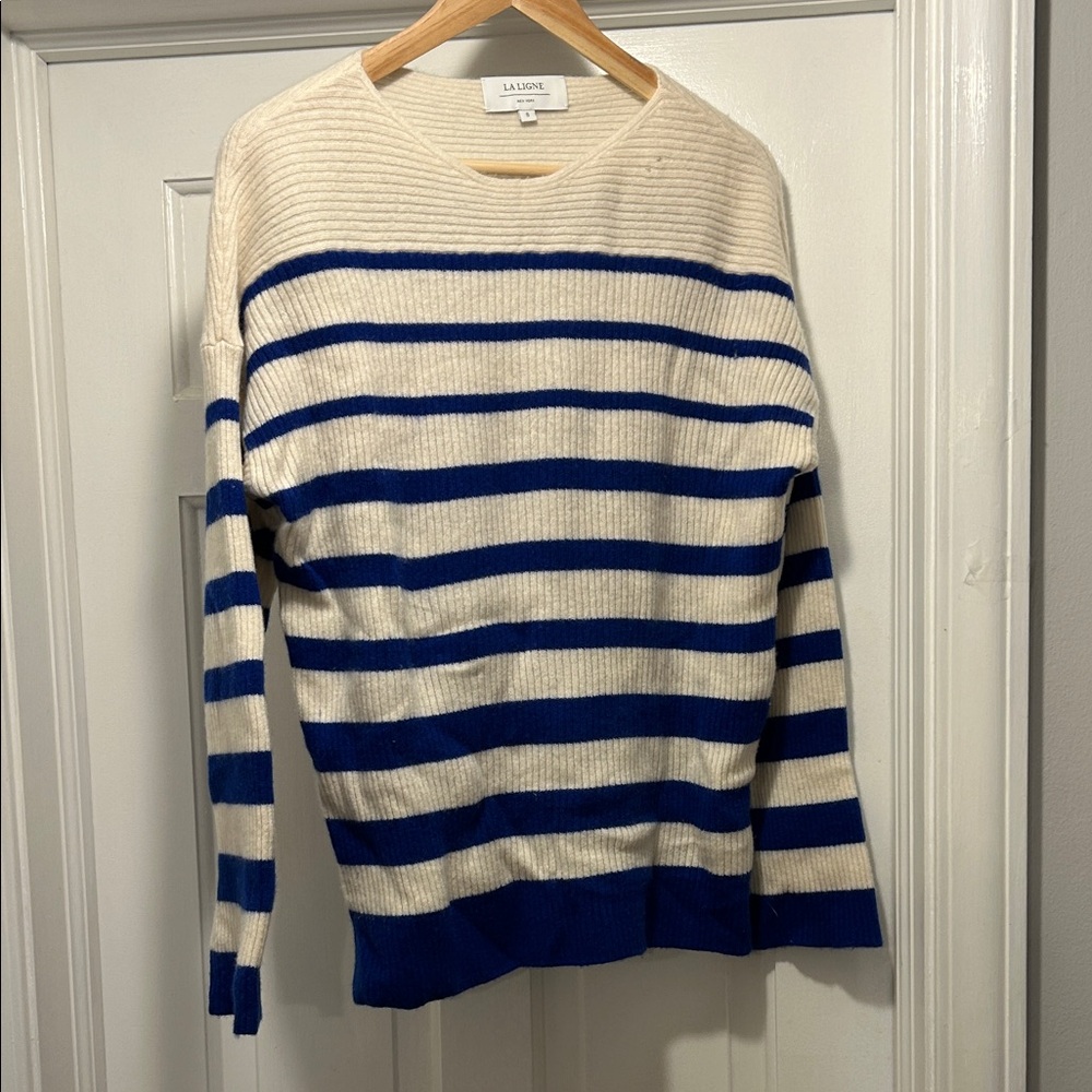 La Ligne Women's Sweater - Blue and Cream Stripes. Size small but roomy